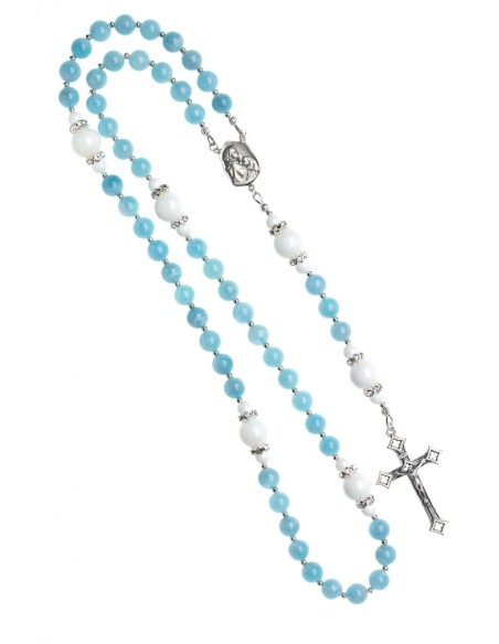Aquamarine and White Shell Rosary  | Vatican Gift Aquamarine and White Shell Rosary  | Vatican Gift