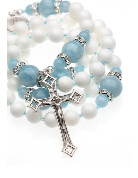 White Shell Aquamarine Rosary  | Vatican Gift