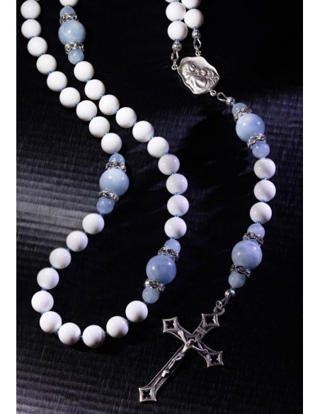 White Shell Aquamarine Rosary  | Vatican Gift
