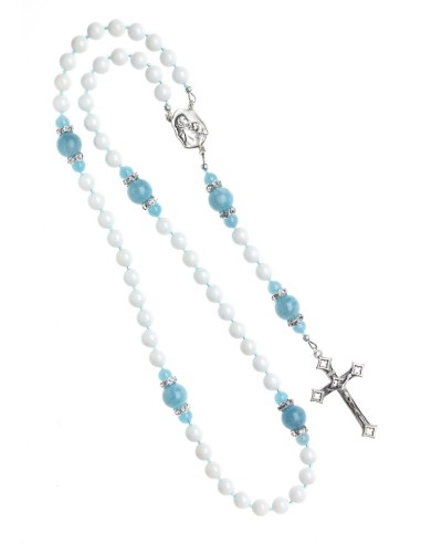 White Shell Aquamarine Rosary  | Vatican Gift