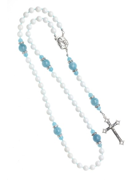 White Shell Aquamarine Rosary  | Vatican Gift
