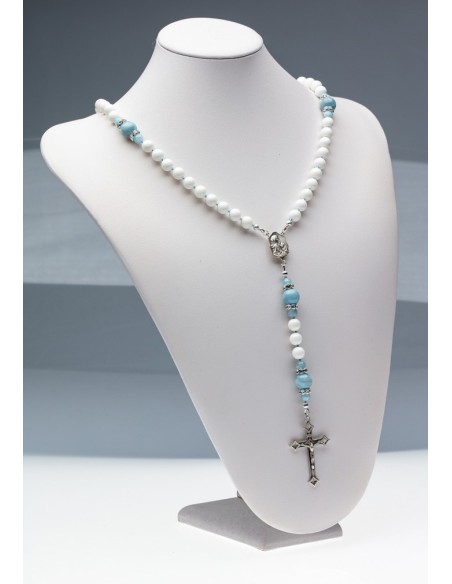White Shell Aquamarine Rosary  | Vatican Gift