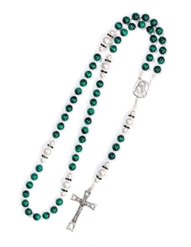 Malachite,  Pearls, Sterling Silver 925 Precious Crucifix And Center  | Vatican Gift