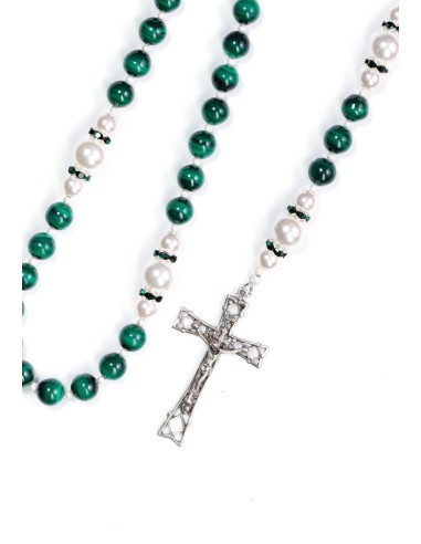 Malachite,  Pearls, Sterling Silver 925 Precious Crucifix And Center  | Vatican Gift