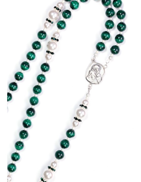 Malachite,  Pearls, Sterling Silver 925 Precious Crucifix And Center  | Vatican Gift