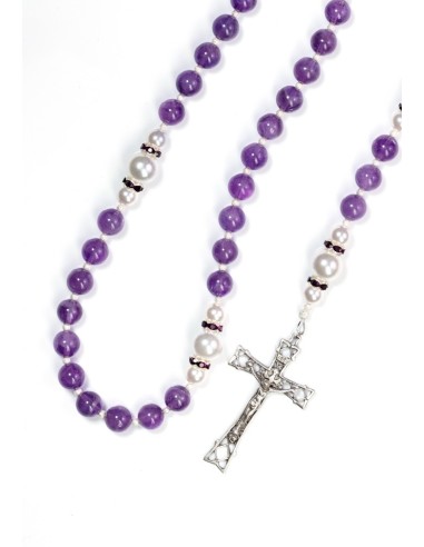 Amethyst,  Pearls, Sterling Silver 925 Precious Crucifix And Center  | Vatican Gift