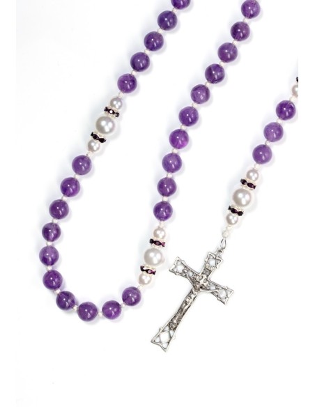 Amethyst,  Pearls, Sterling Silver 925 Precious Crucifix And Center  | Vatican Gift Amethyst,  Pearls, Sterling Silver 925 Precious Crucifix And Center  | Vatican Gift
