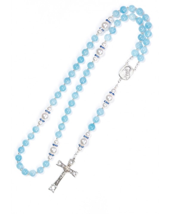 RNWP Crystal Dream Luxury Child Keepsake Silver Rosary with White Simulated Pearls 