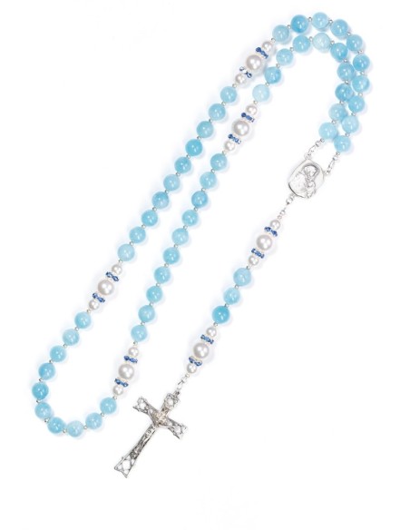 Aquamarine,  Pearls, Sterling Silver 925 Precious Crucifix And Center  | Vatican Gift Aquamarine,  Pearls, Sterling Silver 925 Precious Crucifix And Center  | Vatican Gift