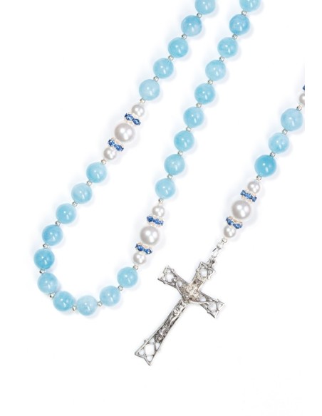 Aquamarine,  Pearls, Sterling Silver 925 Precious Crucifix And Center  | Vatican Gift Aquamarine,  Pearls, Sterling Silver 925 Precious Crucifix And Center  | Vatican Gift