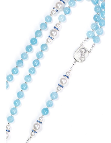 Aquamarine,  Pearls, Sterling Silver 925 Precious Crucifix And Center  | Vatican Gift Aquamarine,  Pearls, Sterling Silver 925 Precious Crucifix And Center  | Vatican Gift
