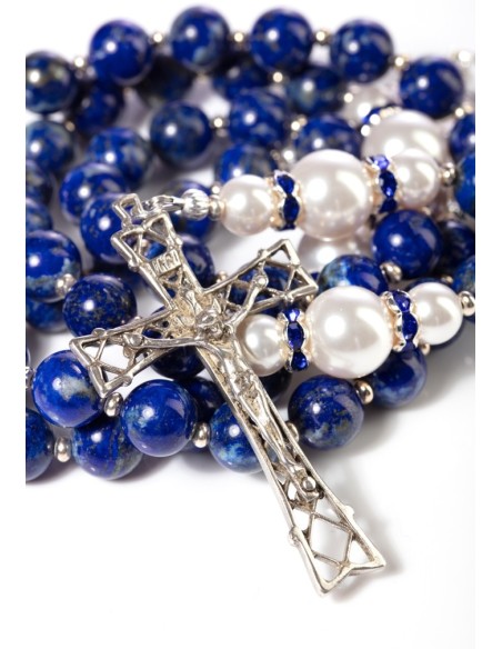 Lapislazuli,  Pearls, Sterling Silver 925 Precious Crucifix And Center  | Vatican Gift Lapislazuli,  Pearls, Sterling Silver 925 Precious Crucifix And Center  | Vatican Gift
