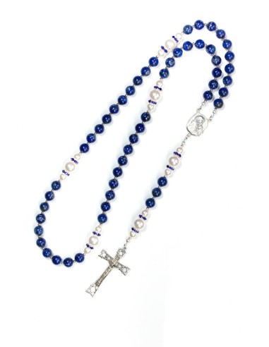 Lapislazuli,  Pearls, Sterling Silver 925 Precious Crucifix And Center  | Vatican Gift