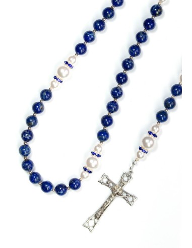 Lapislazuli,  Pearls, Sterling Silver 925 Precious Crucifix And Center  | Vatican Gift