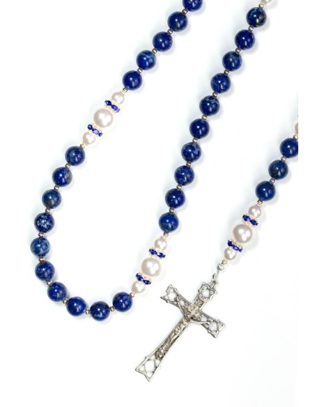 Lapislazuli,  Pearls, Sterling Silver 925 Precious Crucifix And Center  | Vatican Gift Lapislazuli,  Pearls, Sterling Silver 925 Precious Crucifix And Center  | Vatican Gift