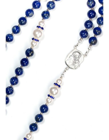 Lapislazuli,  Pearls, Sterling Silver 925 Precious Crucifix And Center  | Vatican Gift