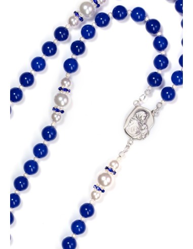 Deep Blue Jade,  Pearls, Sterling Silver Precious Crucifix And Center  | Vatican Gift