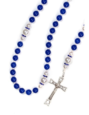 Deep Blue Jade,  Pearls, Sterling Silver Precious Crucifix And Center  | Vatican Gift