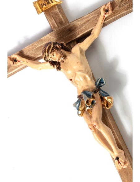 Handcarved wooden Crucifix Blue small  | Vatican Gift