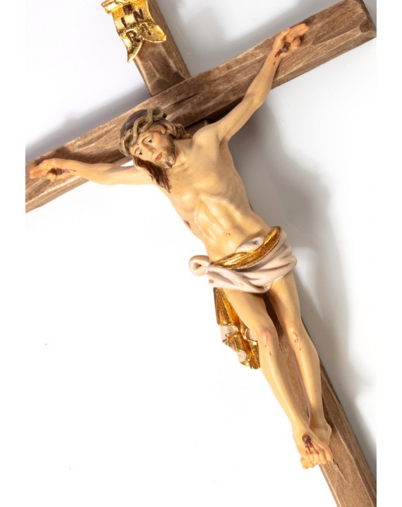 Made in Umbria Italy - Wooden Crucifix Christ in Silver Wall Mounted 25 X 13,2