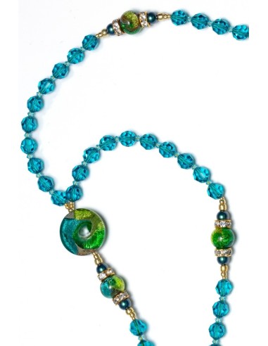 Bluish Green  Crystals And Murano Glass Rosary Necklace  | Vatican Gift