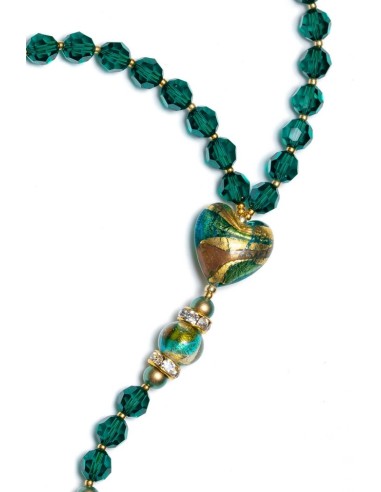 Emerald  Crystals And Murano Glass Rosary Necklace  | Vatican Gift