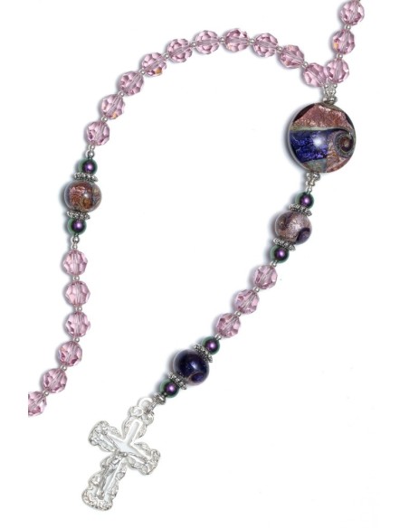 Light Amethyst  Crystals And Murano Glass Rosary Necklace  | Vatican Gift Light Amethyst  Crystals And Murano Glass Rosary Necklace  | Vatican Gift