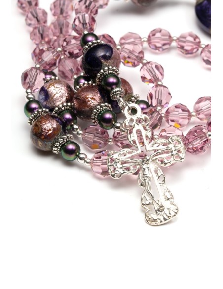 Light Amethyst  Crystals And Murano Glass Rosary Necklace  | Vatican Gift Light Amethyst  Crystals And Murano Glass Rosary Necklace  | Vatican Gift