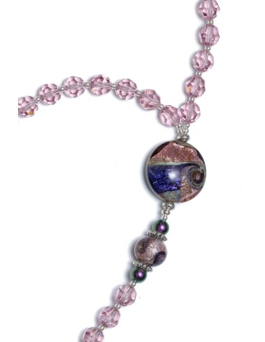 Light Amethyst  Crystals And Murano Glass Rosary Necklace  | Vatican Gift