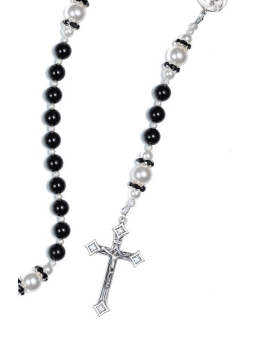 Black Onyx and Swarovsky Pearls Rosary  | Vatican Gift