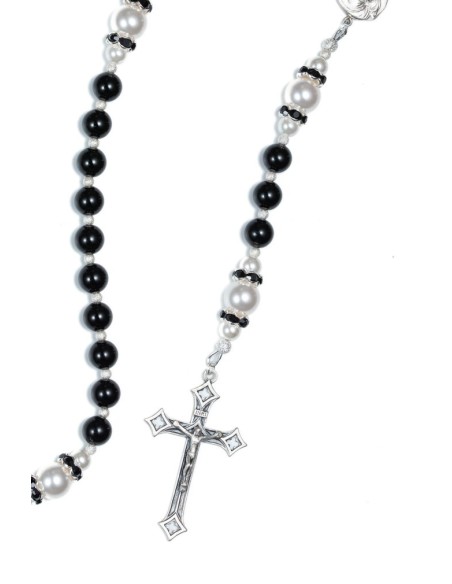 Black Onyx and Swarovsky Pearls Rosary  | Vatican Gift