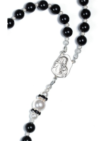Black Onyx and Swarovsky Pearls Rosary  | Vatican Gift