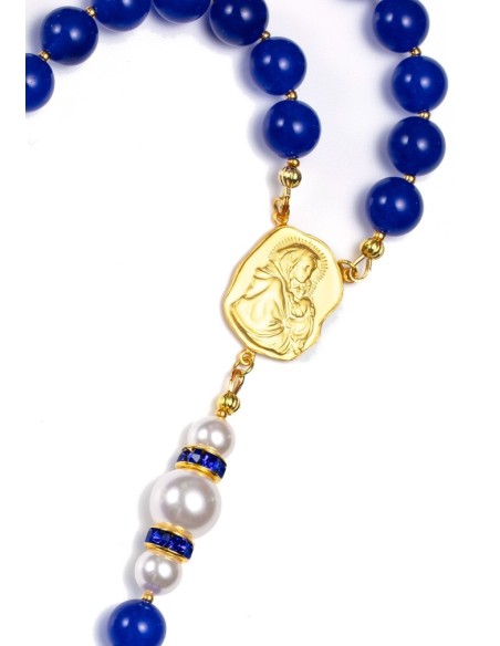 Deep Blue Jade,  Pearls, Sterling Silver Gold plated  | Vatican Gift
