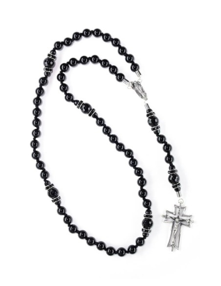 Malachite, Swarovski Pearls, Sterling Silver 925 Precious Crucifix And Center Malachite, Swarovski Pearls, Sterling Silver 925 Precious Crucifix And Center