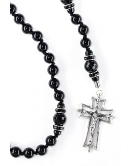 Malachite, Swarovski Pearls, Sterling Silver 925 Precious Crucifix And Center