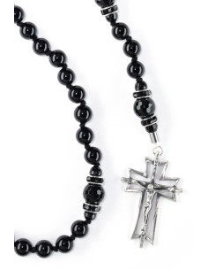 Malachite, Swarovski Pearls, Sterling Silver 925 Precious Crucifix And Center Malachite, Swarovski Pearls, Sterling Silver 925 Precious Crucifix And Center