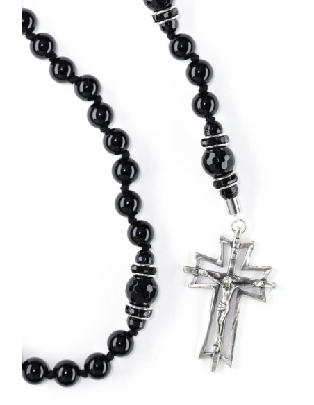 Malachite, Swarovski Pearls, Sterling Silver 925 Precious Crucifix And Center Malachite, Swarovski Pearls, Sterling Silver 925 Precious Crucifix And Center