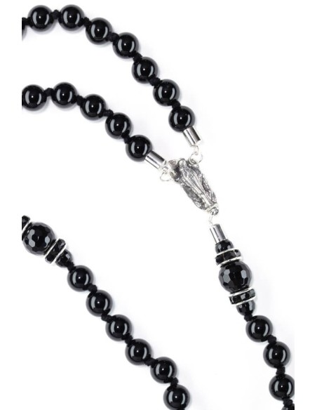 Onyx, Swarovski Pearls, Sterling Silver 925 Precious Crucifix And Center Onyx, Swarovski Pearls, Sterling Silver 925 Precious Crucifix And Center