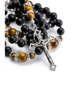 Matte onyx, Eye of Tiger Beads, strass rings, Sterling Silver Matte onyx, Eye of Tiger Beads, strass rings, Sterling Silver