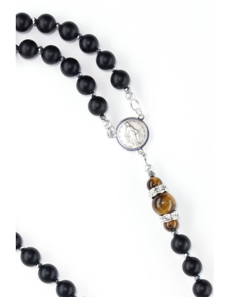 Matte onyx, Eye of Tiger Beads, strass rings, Sterling Silver Matte onyx, Eye of Tiger Beads, strass rings, Sterling Silver