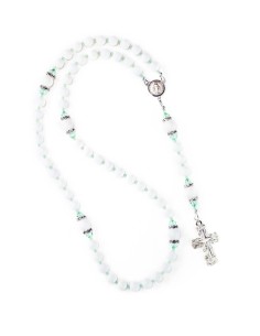 White Jade and Chrysolite Opal Crystals Rosary