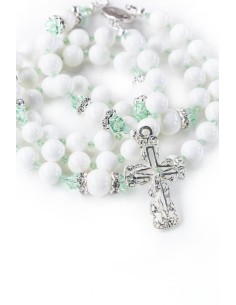 White Jade and Chrysolite Opal Crystals Rosary