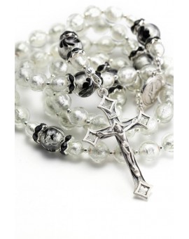 Silver White Black Flower Rosary