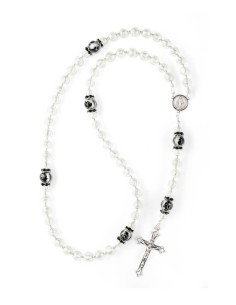 Silver White Black Flower Rosary Silver White Black Flower Rosary