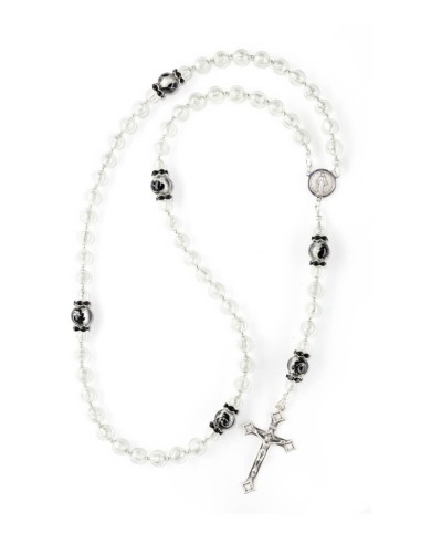 Silver White Black Flower Rosary