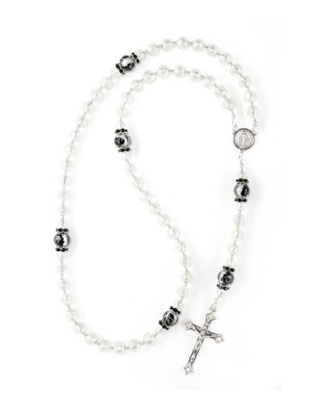 Silver White Black Flower Rosary Silver White Black Flower Rosary