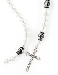 Silver White Black Flower Rosary