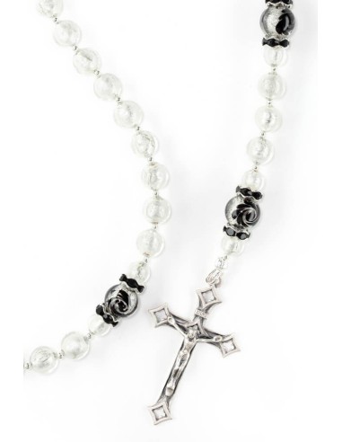 Silver White Black Flower Rosary