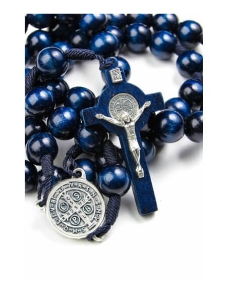 St Benedict wooden and rope Blue Rosary  | Vatican Gift St Benedict wooden and rope Blue Rosary  | Vatican Gift