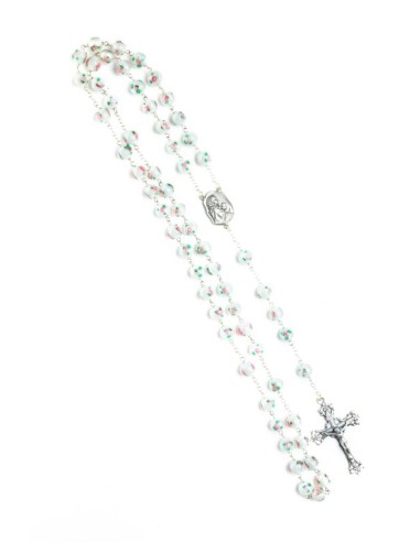 Pale White and rose Murano Glass Rosary Big - Baroque Crucifix  | Vatican Gift
